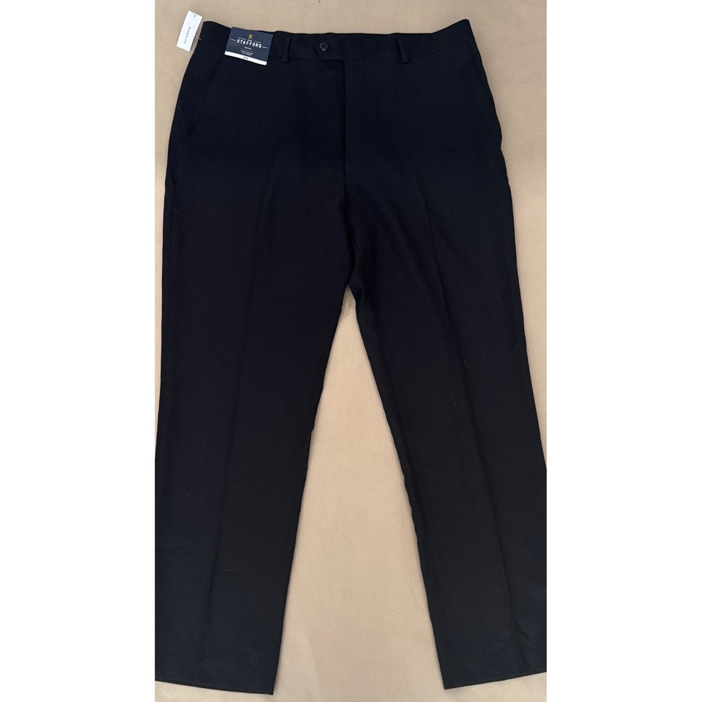Stafford Travel Classic Fit Super Trousers Mens Black Dress Pants 38x32